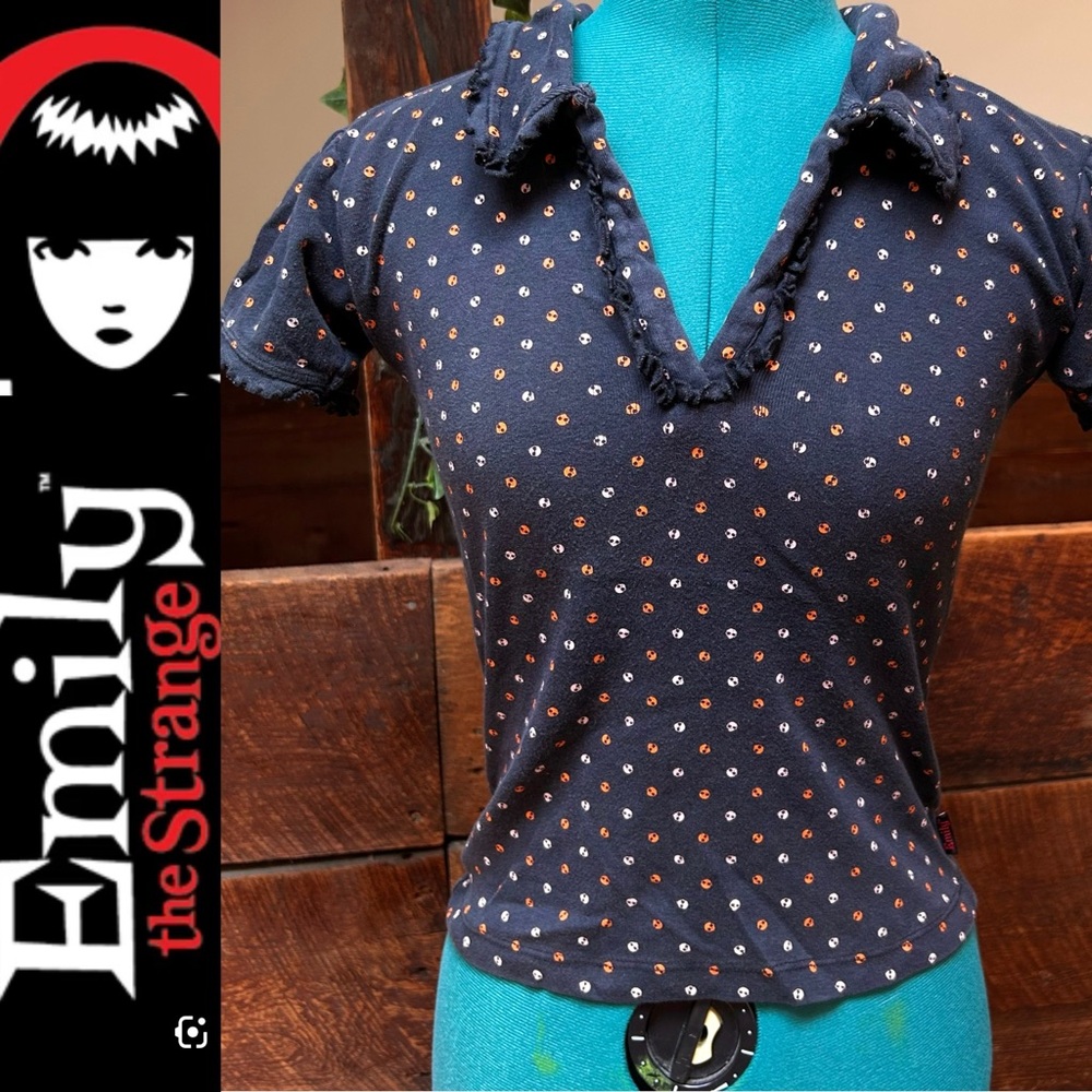Emily Strange Y2K Alien Polka Dot Babydoll Tee w/ Ruffles - Goth X Preppy Polo